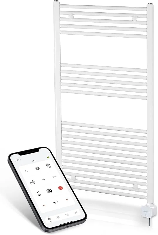 anapont elektrischer Badheizkörper - W-LAN WiFi steuerung per APP - Handtuchheizkörper - Badheizung elektrisch - Handtuchheizung - Made in Germany… - gebogener Handtuchwärmer Weiß 1175 × 500 mm — Heizung Warmepumpe