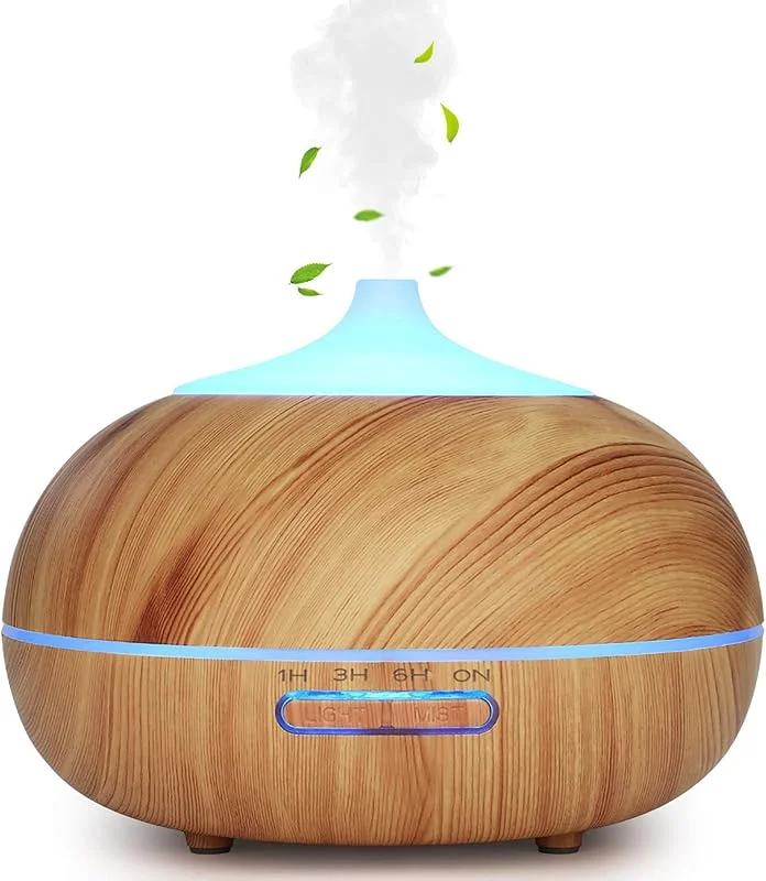 WD&CD Aroma Diffuser Luftbefeuchter 300ml Leichte Holzmaserung, Ultraschall Vernebler Duftlampe Öle Diffusor mit 7 Farben LED Wasserlose Abschaltautomatik für Schlafzimmer, Büro, Yoga, Spa