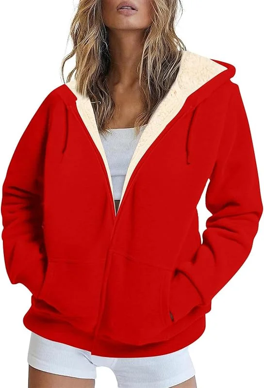 Ansenesna Sweatjacke Damen Mit Kapuze Winterjacke Damen Warm Gefüttert Jacke Winter Mantel Frauen Innen Mit Fell Wintermantel Thermo Dicke Kapuzenjacke mit Reissverschluss Innenfell Sportjacke — Heizkleidung