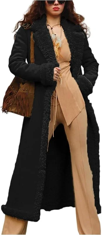 Ansenesna Winterjacke Damen Lang Warm Gefüttert Wintermantel Mit Fell Teddyfleece Jacke Winter Ohne Kapuze Wildleder Mantel Frauen Fellkragen Dicke Damen-Jacken Teddyfell Thermo Damenjacken — Heizkleidung