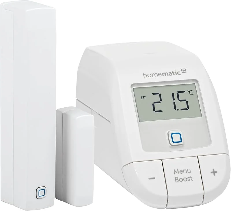 Homematic IP Smart Home Heizkörperthermostat – basic + Fenster- und Türkontakt mit Magnet, digital steuern per App, Alexa & Google Assistant, einfache Installation, Energie sparen — Heizung Warmepumpe