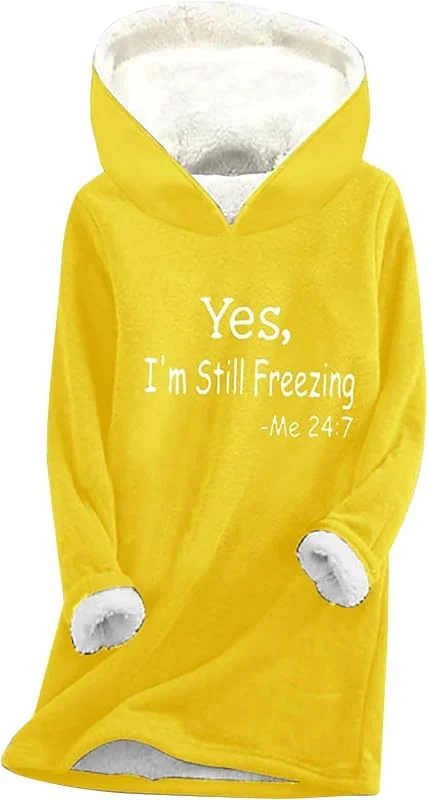 Beheizbarer Hoodie Kapuzenpullover Damen Brief Gedruckt Fleece Pulli Winter Warm Gefüttertes Pullover mit Kapuze Casual Bequem Sweatshirt Dicker Langarmshirt Oberteil — Heizkleidung