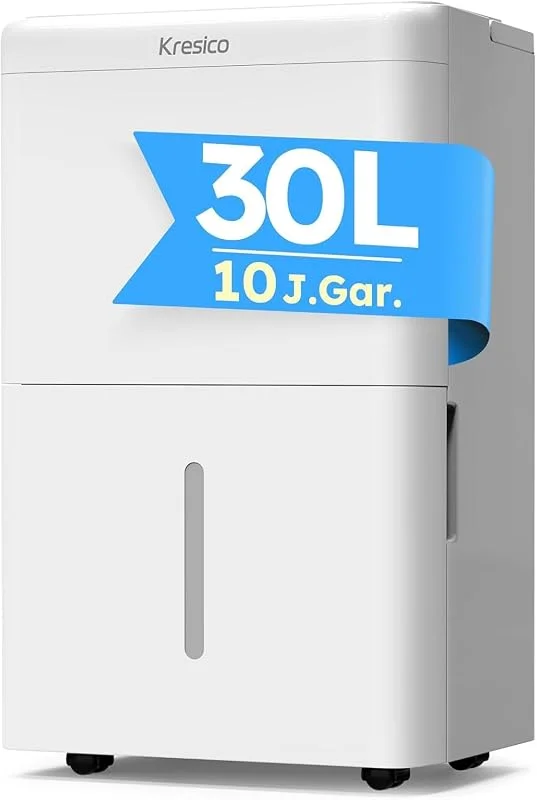 Kresico xWolei Luftentfeuchter elektrisch 30L, Entfeuchter elektrisch, Luftentfeuchter Keller für Räume bis zu 245m³, 90m², Raumentfeuchter elektrisch 40dB mit Ablaufschlauch, Filter, Timer, 10 J. Gar. — Luftbefeuchter