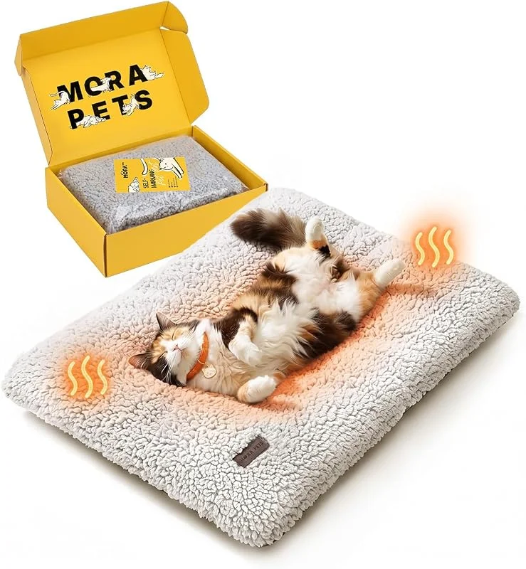 Mora Pets Selbstheizende Katzendecke Selbstwärmend Decke Katze, Heizdecke für Katze Ohne Strom, Wärmedecke Angenehm Geräuschlos, Katzen Decke Flauschig & Rutschfester, 61 x 46 cm — Heizung Warmepumpe