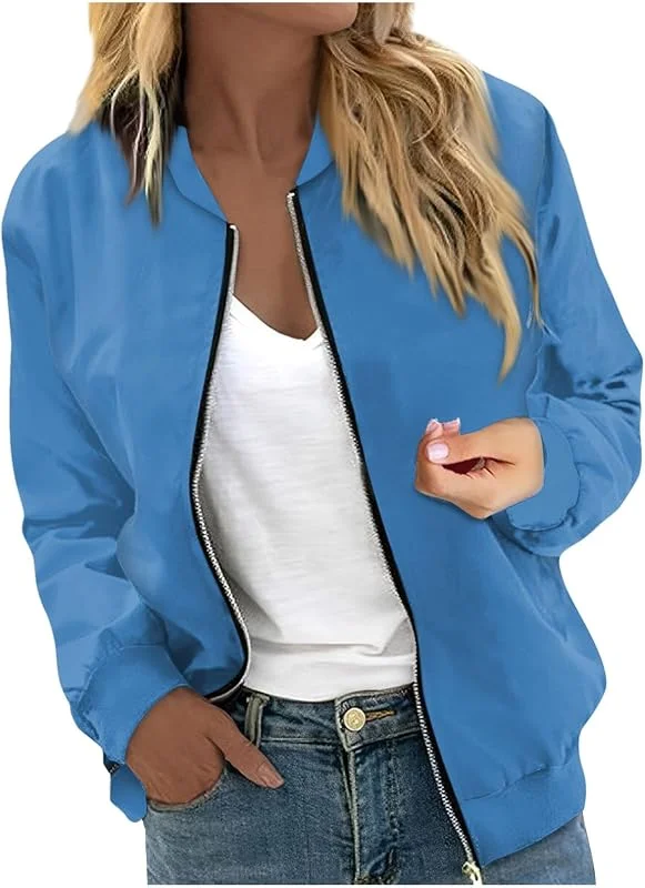 Ansenesna Bomberjacke Damen Winter Übergangsjacke Elegant Blouson Jacke Ohne Kapuze Winterjacke Warm Frauen mit Reissverschluss Herbstjacke Mantel Einfarbig Wintermantel Langarm Damen-Jacken — Heizkleidung