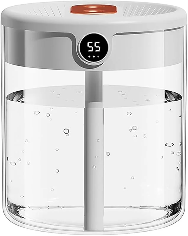 Batum 2L Dual Nebel Luftbefeuchter USB Weiß Leise Mit Luftfeuchtigkeit Display Licht