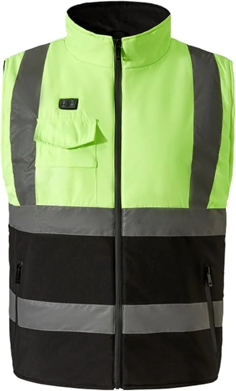 UHouse Beheizbare Weste Herren Warnweste Winter Heizweste Outdoor Reflektierende Arbeitsweste Elektrische Beheizte Westen Warn Ärmellose Heizjacke mit 29 Heizzonen USB Warm Warnschutzweste — Heizkleidung