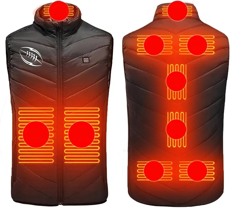 AEGJEGVD Beheizbare Weste Heizweste Herren Damen 9 Zonen Heizung 12 Temperaturregler Beheizte Weste (Ohne Powerbank) Wärmeweste für Outdoor-Aktivitäten — Heizkleidung