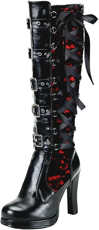 Damenstiefel, modisch, Knie, Spitze, schick, hohe Absätze, flach, Lederschuhe, Vintage, leicht, elegant, Stiefel für Damen — Heizkleidung