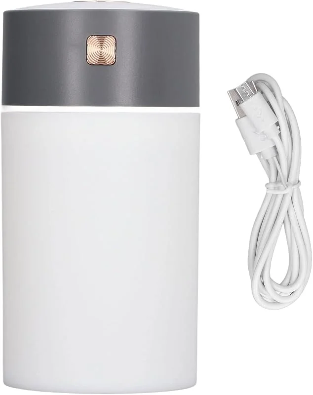 300 ml kleiner Luftbefeuchter mit kühlem Nebel, tragbarer Mini-Luftbefeuchter für den Schreibtisch mit buntem Licht für Auto, Haus, Büro, Reisen, Grau (Grau)