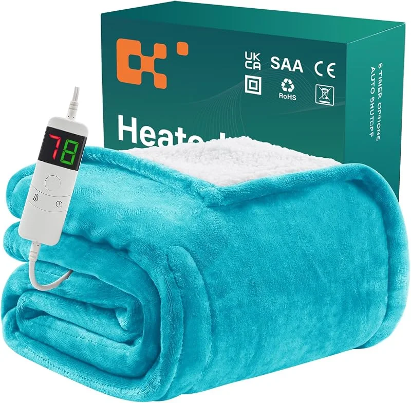 BOMOVA Heizdecke wärmedecke mit Abschaltautomatik(130x180cm, See Blau) — Heizung Warmepumpe