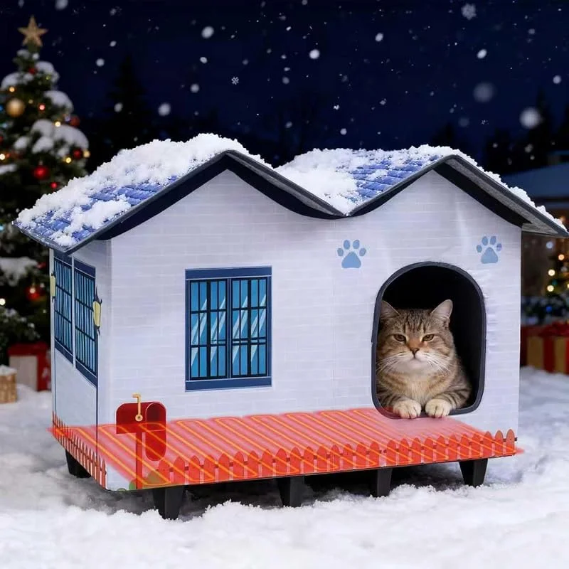 Beheizte Katzenhäuser für Indoor, Outdoor-Katzen mit großem, erhöhtem beheiztem Katzenbett für sichere Wildkatzen, einfach zu montieren — Heizung Warmepumpe